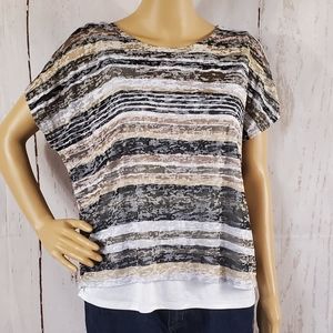 Brown Striped High Low Blouse Women's Size XL